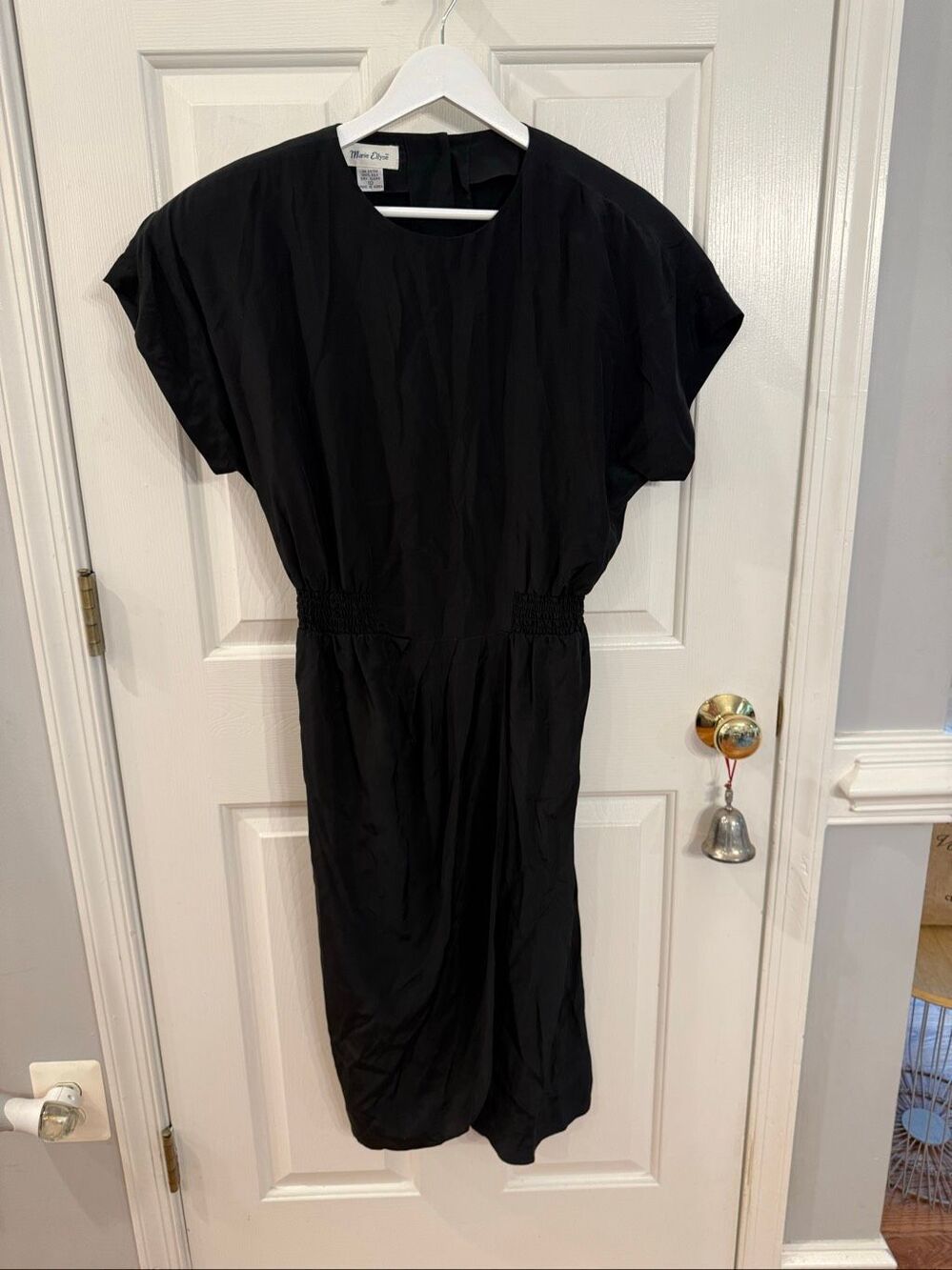 Marie Ellyse Black 100% Silk Back Button Tulip Skirt Dress sz 10 EUC